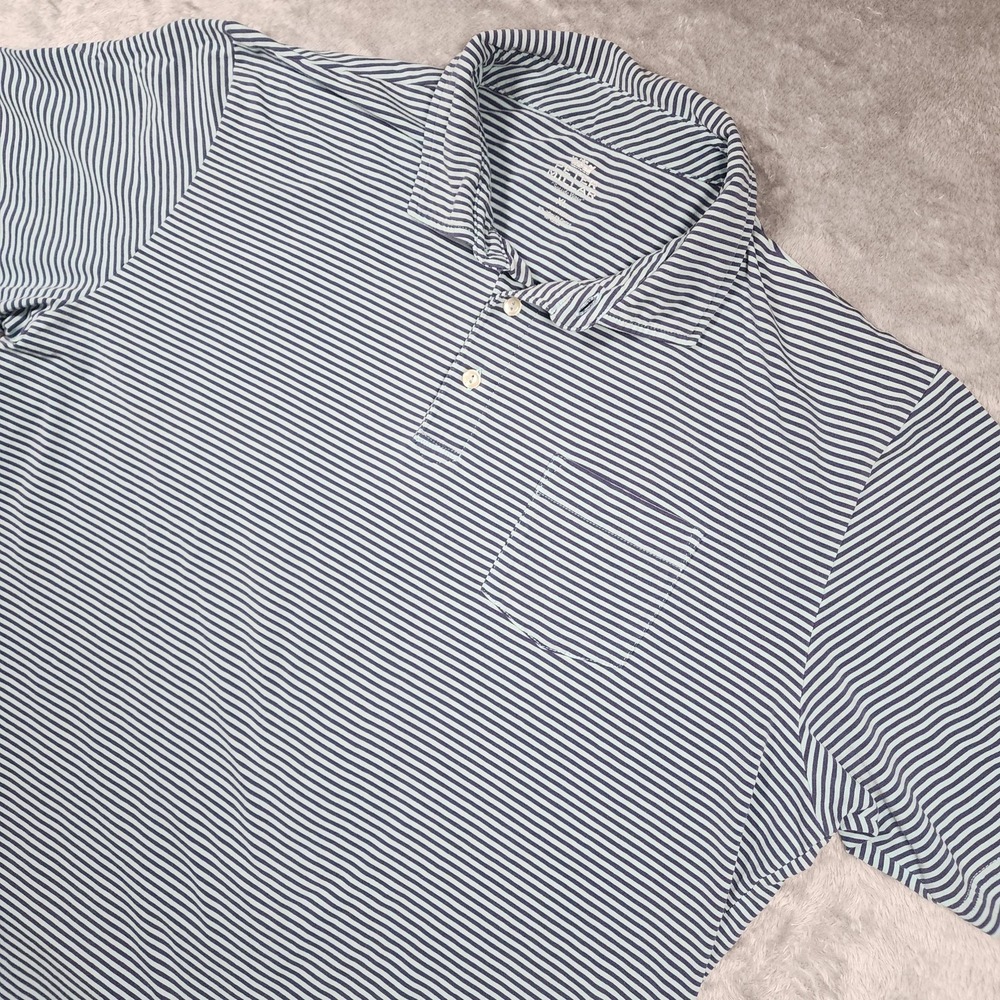 Peter‎ Millar Polo Shirt Mens XL Blue Green Stripe Seaside Wash Golf Casual